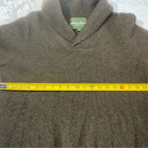 Eddie Bauer Lambs Wool Sweater Mens Size XLT Olive Green Shawl Neck Pullover - Picture 7 of 9